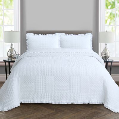 Kit Cobre Leito Colcha Maison Casal Padrão c/ Babado Percal 300 Fios 3 Peças - Branco