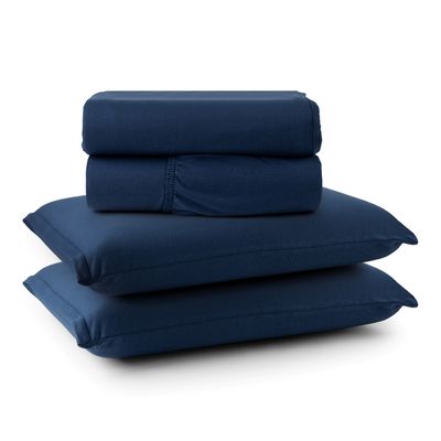 Jogo Cama Lençol Sonnet Casal Padrão Malha Lisa 100% Algodão Macio 4 Peças - Azul Marinho