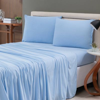Jogo Cama Lençol Sonnet Queen Malha Lisa 100% Algodão Macio 4 Peças - Azul Turquesa
