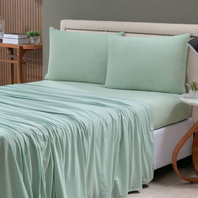 Jogo Cama Lençol Sonnet Casal Padrão Malha Lisa 100% Algodão Macio 4 Peças - Verde Claro