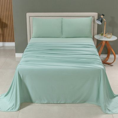 Jogo Cama Lençol Sonnet Casal Padrão Malha Lisa 100% Algodão Macio 4 Peças - Verde Claro