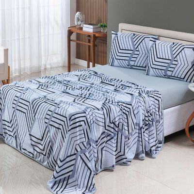 Jogo Cama Lençol Sonnet Casal Padrão Malha Estampada 100% Algodão 4 Peças - Geométrico - Cinza