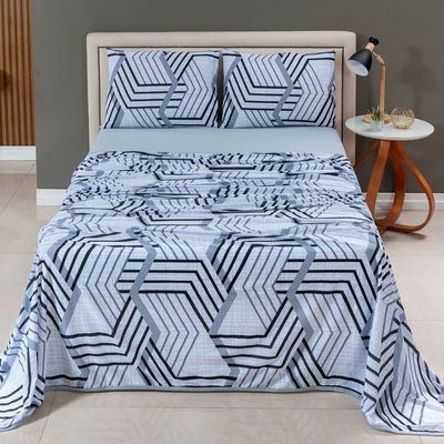 Jogo Cama Lençol Sonnet Casal Padrão Malha Estampada 100% Algodão 4 Peças - Geométrico - Cinza