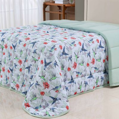 Edredom Cobertor Sonnet King Malha Estampada Dupla Face 100% Algodão - Beija Flor - Verde