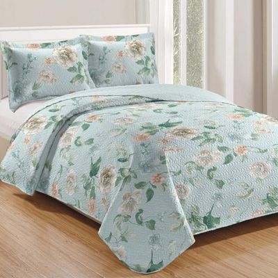 Kit Cobre Leito Colcha Casa Scarpa Mix Queen Estampado Dupla Face Floral 3 Peças - Marli