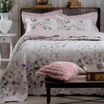 Kit Cobre Leito Colcha Casa Scarpa Mix Queen Estampado Dupla Face Floral 3 Peças - Andréia