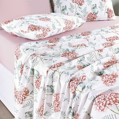 Jogo Cama Lençol Maris King Percalle 200 Fios Estampado 4 Peças Hortênsia Salmão