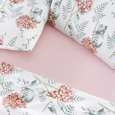 Jogo Cama Lençol Maris Queen Percalle 200 Fios Estampado 4 Peças Hortênsia Salmão