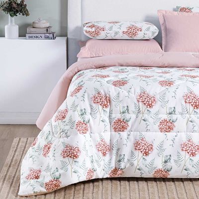 Edredom Cobertor Maris Super King Percalle 200 Fios Estampado Floral  Hortênsia Salmão