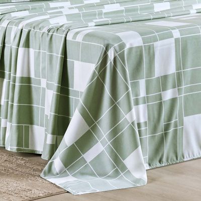 Jogo Cama Lençol Belle Queen 400 Fios Estampado 4 Peças Quadriculado Verde
