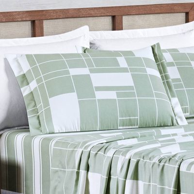 Jogo Cama Lençol Belle Queen 400 Fios Estampado 4 Peças Quadriculado Verde