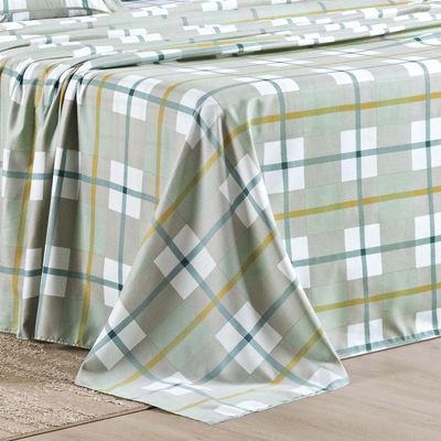 Jogo Cama Lençol Belle Queen 400 Fios Estampado 4 Peças Grid Verde