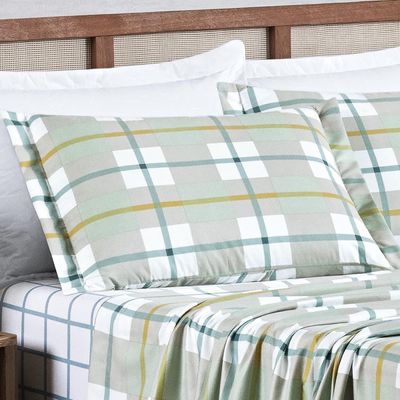 Jogo Cama Lençol Belle Queen 400 Fios Estampado 4 Peças Grid Verde