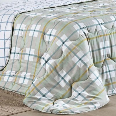 Edredom Cobertor Belle King 400 Fios Dupla Face Estampado Grid Xadrez Verde