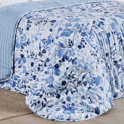 Edredom Cobertor Belle King 400 Fios Dupla Face Estampado Florido Azul