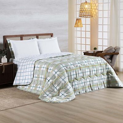 Edredom Cobertor Belle Queen 400 Fios Dupla Face Estampado Grid Xadrez Verde