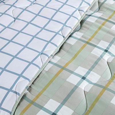 Edredom Cobertor Belle Queen 400 Fios Dupla Face Estampado Grid Xadrez Verde