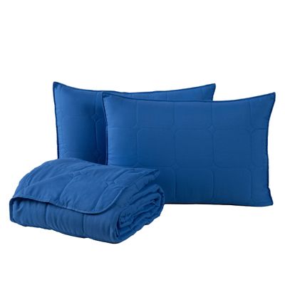Kit Cobre Leito Colcha Speciale King Matelado Toque Acetinado 400 Fios 3 Peças Azul Royal