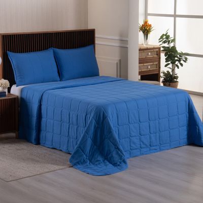 Kit Cobre Leito Colcha Speciale King Matelado Toque Acetinado 400 Fios 3 Peças Azul Royal