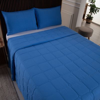 Kit Cobre Leito Colcha Speciale Queen Matelado Toque Acetinado 400 Fios 3 Peças Azul Royal
