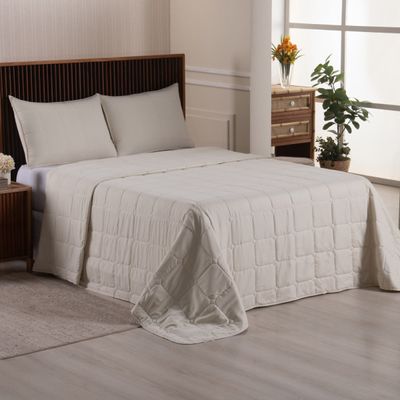 Kit Cobre Leito Colcha Speciale Casal Matelado Toque Acetinado 400 Fios 3 Peças Palha