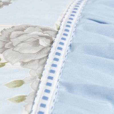 Jogo Cama Lençol Fiore King Estampado 180 Fios 100% Algodão com Babadinho 3 Peças Azul Floral