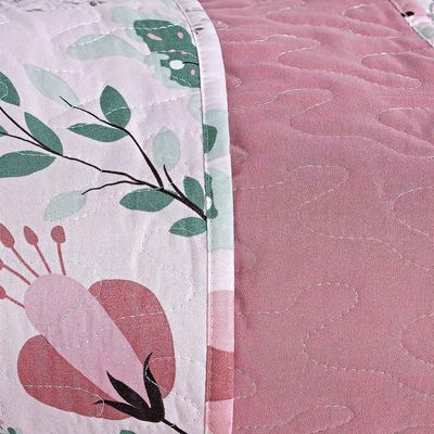Kit Cobre Leito Colcha Celi Queen Dupla Face Micropercal 200 Fios 3 Peças Bothanica Floral Rosa