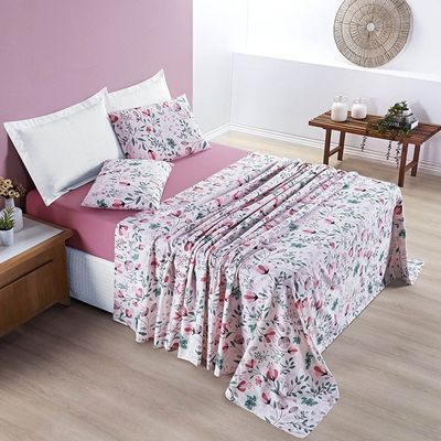 Jogo Cama Lençol Celi King Micropercal Estampado 200 Fios 4 Peças Bothanica Floral Rosa