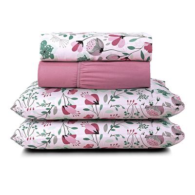 Jogo Cama Lençol Celi King Micropercal Estampado 200 Fios 4 Peças Bothanica Floral Rosa