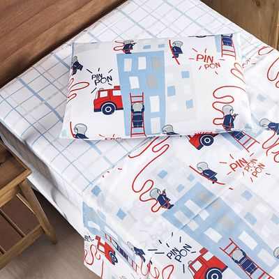 Jogo Cama Lençol Fantasy Solteiro Cama Quarto Infantil Microfibra 3 Peças Bombeiro Branco