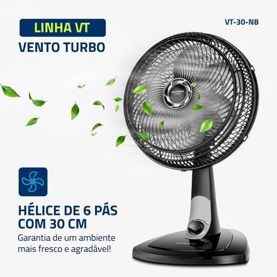 Ventilador De Mesa Mondial 30cm 6 Pás Turbo VT-30-NB Preto Prata 220V