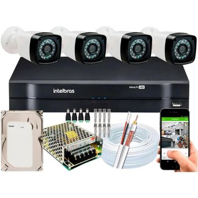 Kit Cftv 4 Cameras Segurança HD Full Hd Dvr Intelbras 4ch