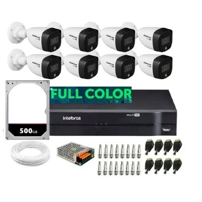 Kit 8 Câmeras Intelbras 1220b Full Color Dvr 8 Canais Com Hd 500gb