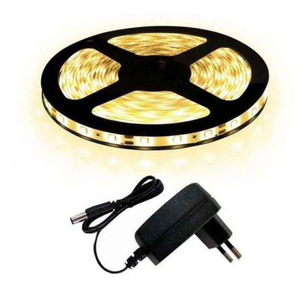 Fita De Led Branco quente 5050 5 Metros Para Decoração Com Fonte