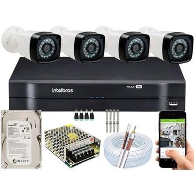 Kit Cftv 4 Cameras Segurança Hd Dvr Intelbras 4ch