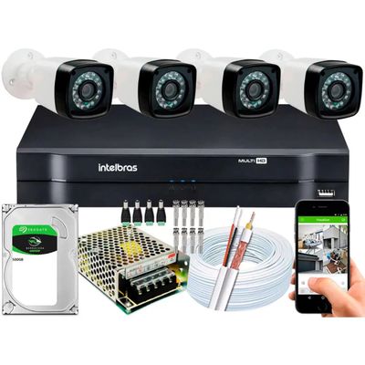 Kit Cftv 4 Cameras Segurança Hd Dvr Intelbras 500GB