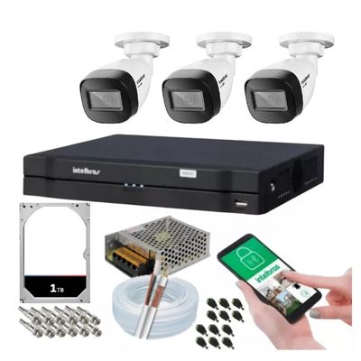 Kit 3 Camera de Seguranca Intelbras Bullet 30m vhd 1130b Externa Dvr 4 canais multi hd