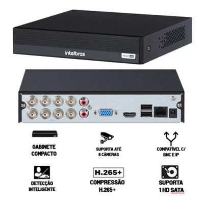 Kit 8 Câmeras de Segurança Full HD 1080p 20m Infra c/2 Full Color+DVR Intelbras+Cabos e Acessórios