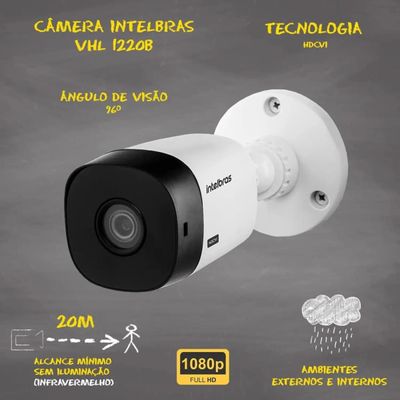 Kit DVR Intelbras 8 canais 1008c H.265 Sem HD 3 câmeras Vhl 1220 Full hd 1080p 2mp