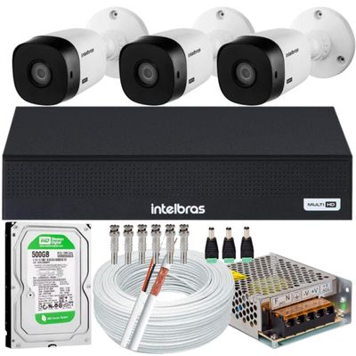 Kit 3 Câmeras Intelbras Vhl 1220b Full Hd Dvr De 8ch 1008-c 500gb