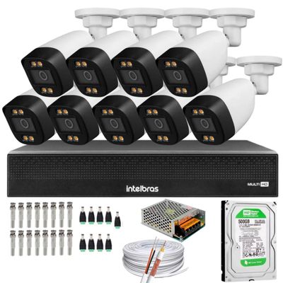 Kit 9 Câmeras Segurança FullColor Visão Noturna Colorida Dvr Intelbras 1016c Hd 500gb