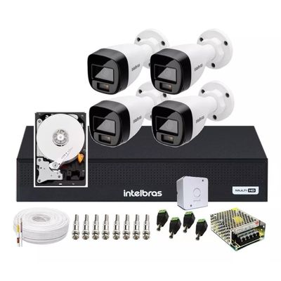 Kit 4 Cameras Intelbras 1120 Full Color, Colorido Noite e Dia, Dvr 4 Canais C/ Hd