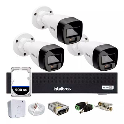 Kit Intelbras 3 cameras Vhd 1120b Full Color, Dvr Mhdx 1004,c/ HD 500gb