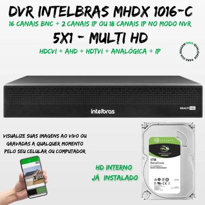 Kit Intelbras 12 Cameras 1120b Full Color Vhd, Dvr Mhdx 1016 C/HD1tb