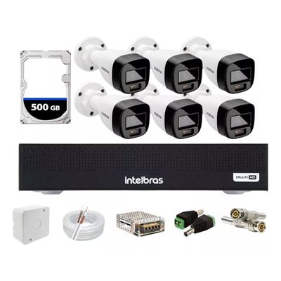 Kit Intelbras 6 Cameras 1120b Full Color Vhd ,Dvr 8 Mhdx 1008 C/HD 500gb