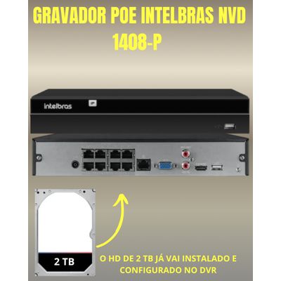 Kit Nvr Intelbras Nvd 1408P Poe HD 2T 5 Câmeras Ip Vipc Full