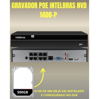 Kit Nvr Intelbras Nvd 1408P Poe HD 500Gb 5 Câmeras Ip Full