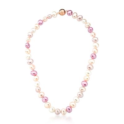 Colar com Pérolas  Ovais Doris 1cm em Quatro Tons banhado em ouro rosé