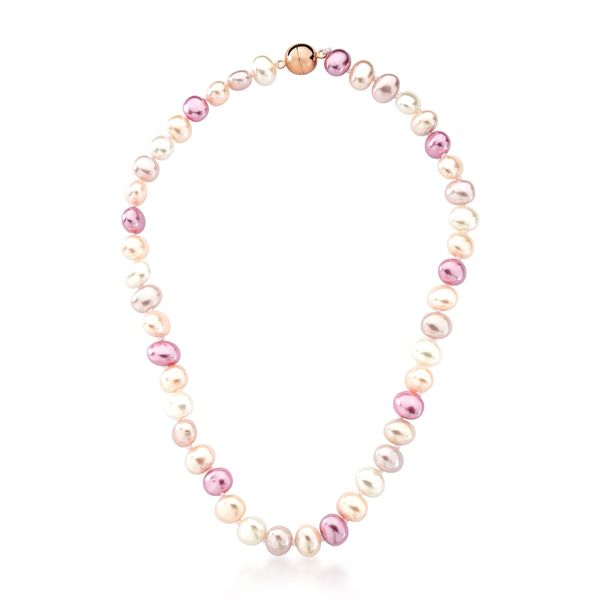 Colar com Pérolas Ovais Doris 1cm em Quatro Tons banhado em ouro rosé