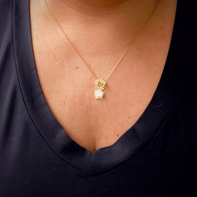 Colar mae e filho com cristal banhado em Ouro 18k